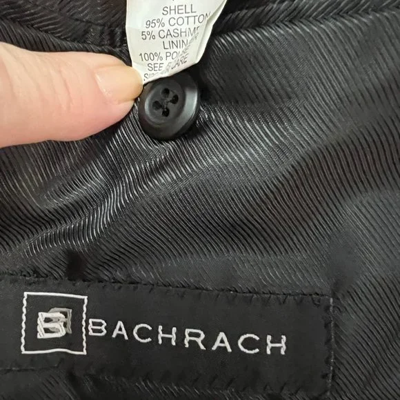 Bachrach Men's 48 Long 95% Cotton/5% Cashmere Crew Neck Corduroy Blazer. Black.
